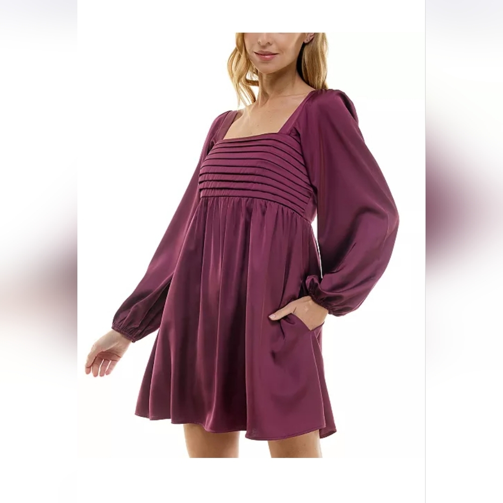 Midnight Doll Juniors' Square-Neck Balloon-Sleeve A-Line Dress